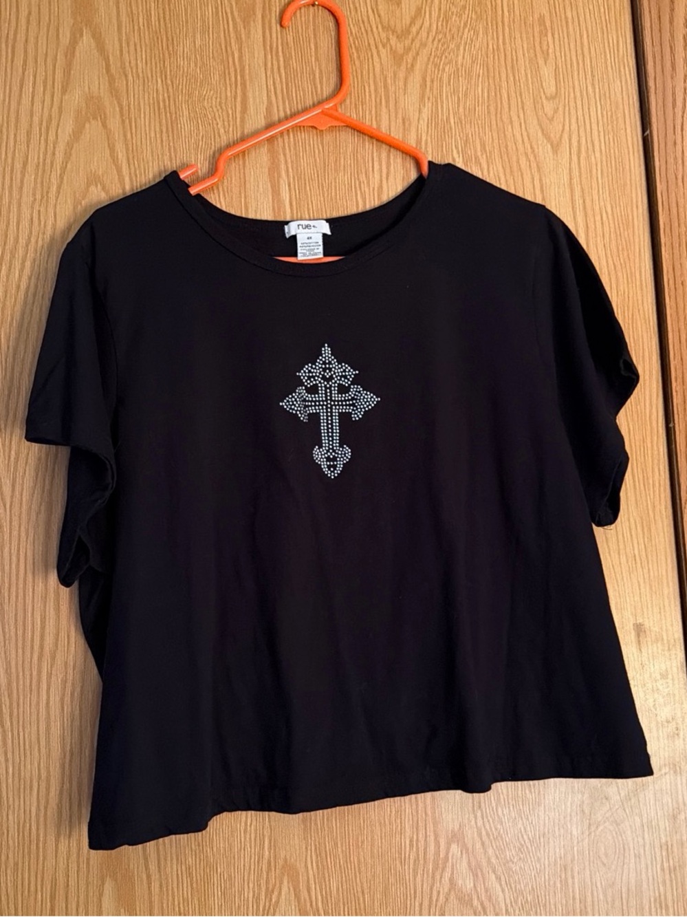 Rue21 Black Crop Tee with Rhinestone Cross